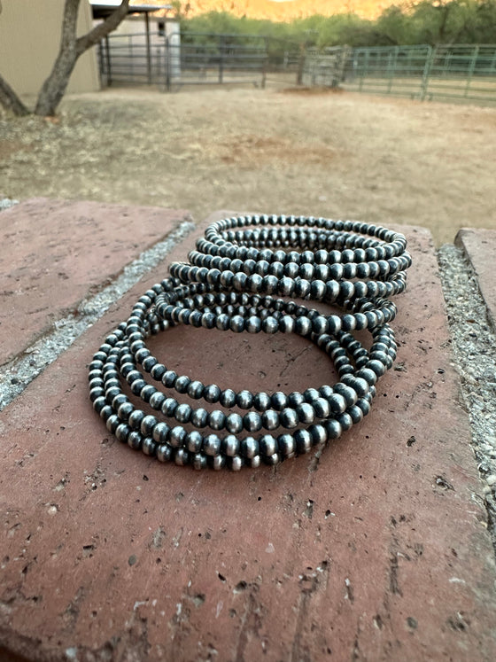 Navajo Sterling Silver Pearl Beaded Wrap Bracelet