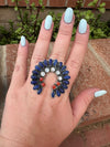 4TH OF JULY COLLECTION Handmade Coral, Lapis, Mother of Pearl Adjustable Naja Ring