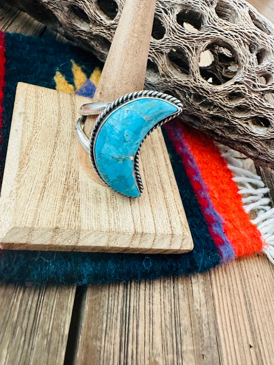Navajo Turquoise and Sterling Silver Adjustable Crescent Moon Ring