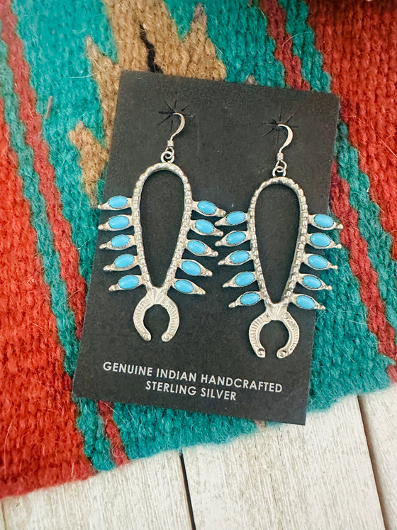 Navajo Sterling Silver & Turquoise Squash Blossom Earrings