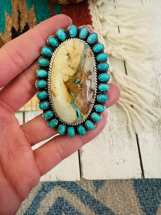 Navajo Ribbon Turquoise & Sterling Silver Ring Size 7