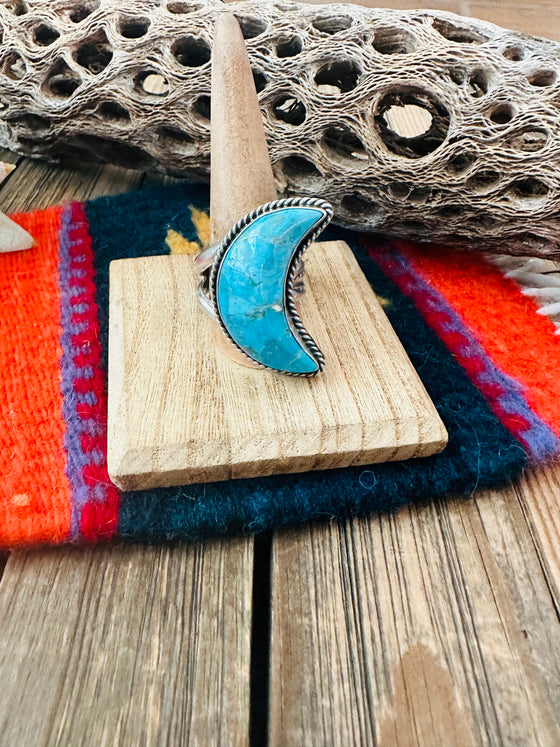 Navajo Turquoise and Sterling Silver Adjustable Crescent Moon Ring