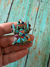 Handmade Sterling Silver & Multi Stone Inlay Kachina Ring Size 9