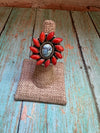 Beautiful Handmade Sterling Silver, Golden Hills Turquoise & Coral Adjustable Ring