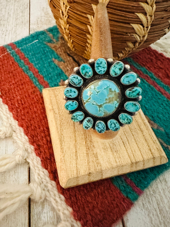 Navajo Turquoise & Sterling Silver Cluster Ring Size 7.25 by Ben Yellowhorse