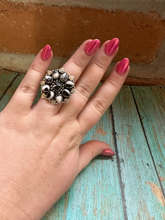 Handmade Sterling Silver & White Buffalo Adjustable Ring