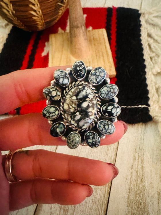 Navajo Sterling Silver & Tibetan Turquoise Cluster Adjustable Ring