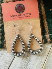  Navajo Sterling Silver Pearl Beaded Dangle Hoop Earrings