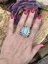 Navajo Sterling Carico Lake Turquoise Stone Sunburst Ring Size 8