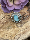 Navajo Sterling Carico Lake Turquoise Stone Sunburst Ring Size 8