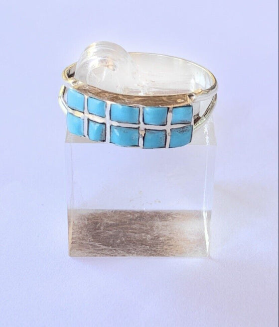 Zuni Sterling Silver Double Turquoise 10 Stone Stacker Ring