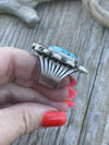 Navajo Sterling Kingman Web Turquoise & Red Coral Taos Collection Ring Sz 6.5