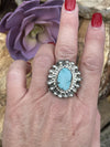 Navajo Sterling Carico Lake Turquoise Stone Sunburst Ring Size 8