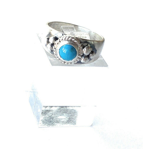 Navajo Turquoise & Stamped Sterling Silver Ring