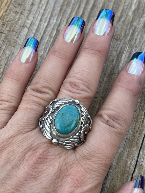 Navajo Sterling Silver Turquoise Southwest Ring Signed