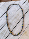 Navajo Lapis, Gaspeite And Sterling Silver Navajo Pearl Beaded Necklace