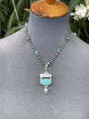 Turquoise & Mother Of Pearl Sterling Silver Navajo Pendant