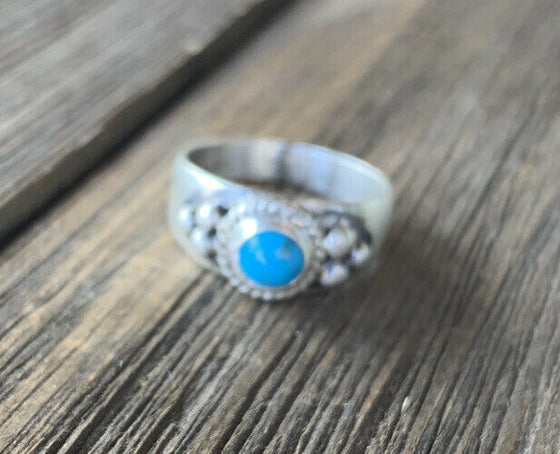 Navajo Turquoise & Stamped Sterling Silver Ring