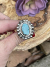 Navajo Sterling Carico Lake Turquoise Stone Sunburst Ring Size 8