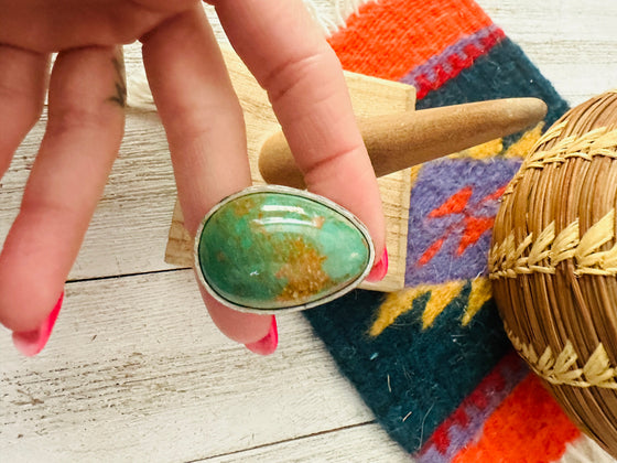 Navajo Royston Turquoise & Sterling Silver Adjustable Ring by Russell Sam