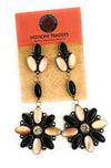 Navajo Mother of Pearl, Onyx & Sterling Silver Flower Dangle Earrings