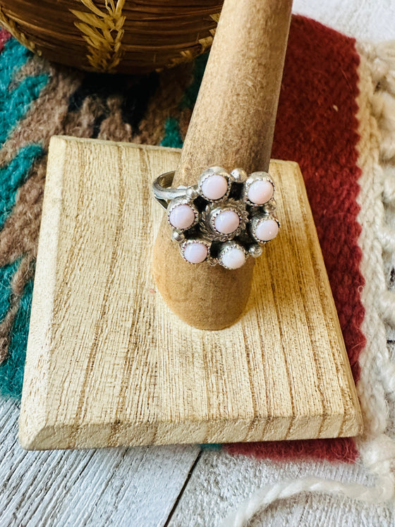 Navajo Sterling Silver & Queen Pink Conch Cluster Adjustable Ring