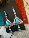 Navajo Mother of Pearl, Turquoise & Sterling Silver Dangle Earrings