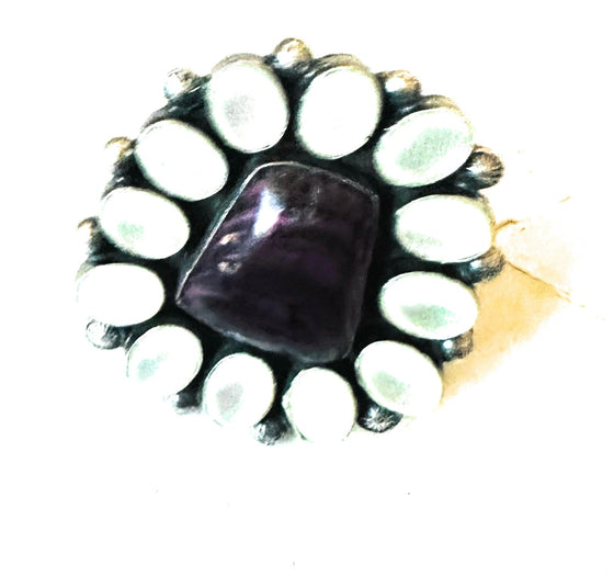 Navajo Sterling Silver , Mother of Pearl & Spiny Ring Size 10