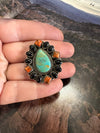 Nizhoni Handmade Sterling Silver, Onyx, Turquoise & Orange Mojave Adjustable Ring