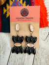 Navajo Mother of Pearl, Onyx & Sterling Silver Dangle Earrings