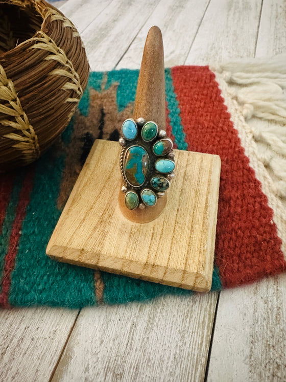 Navajo Sterling Silver & Turquoise Cluster Adjustable Ring