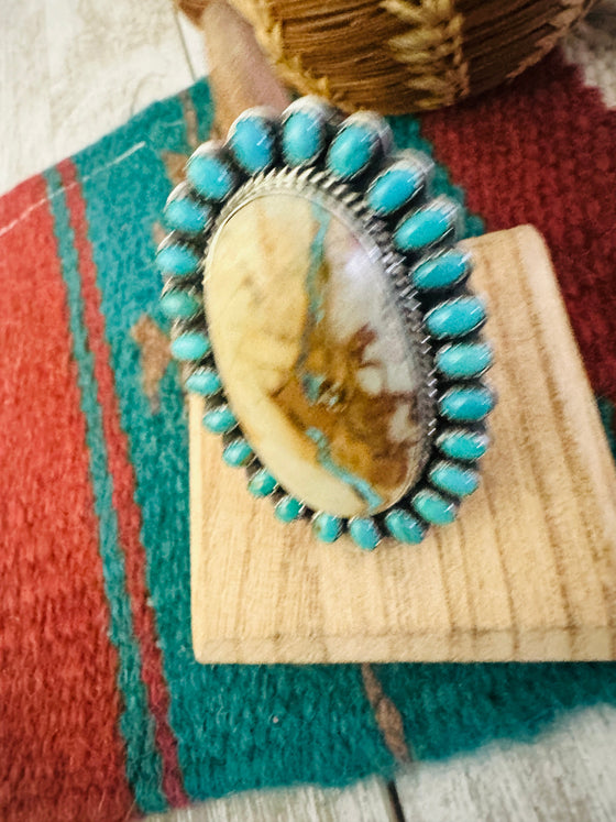 Navajo Ribbon Turquoise & Sterling Silver Ring Size 7