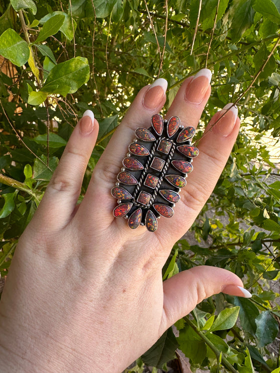 Handmade Adjustable Fire Opal Sterling Silver Ring