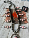 Navajo Sterling Silver & Queen Pink Conch Squash Blossom Necklace Set