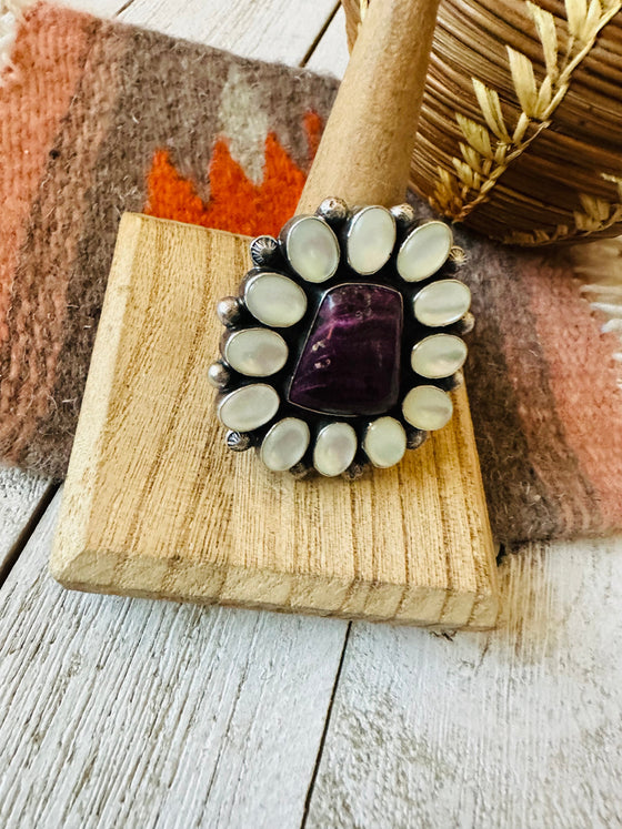 Navajo Sterling Silver , Mother of Pearl & Spiny Ring Size 10