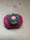 Handmade Sonoran Turquoise, Pink Conch And Sterling Silver Adjustable Ring Signed Nizhoni