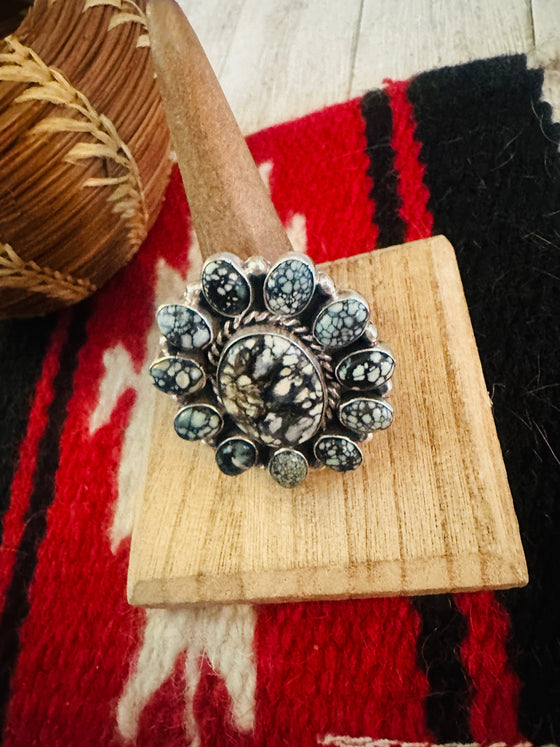 Navajo Sterling Silver & Tibetan Turquoise Cluster Adjustable Ring