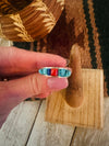 Navajo Turquoise, Coral, Lapis & Sterling Silver Inlay Ring Size 6