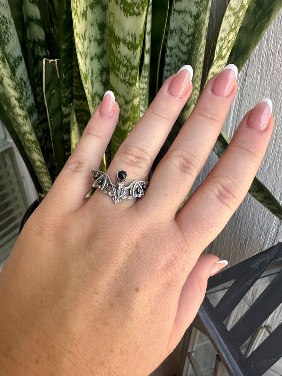 Beautiful Handmade Onyx And Sterling Silver Adjustable Single Stone BAT Ring STYLE 2