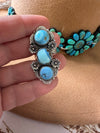 3 Stone Beautiful Handmade Golden Hills Turquoise And Sterling Silver Adjustable Ring