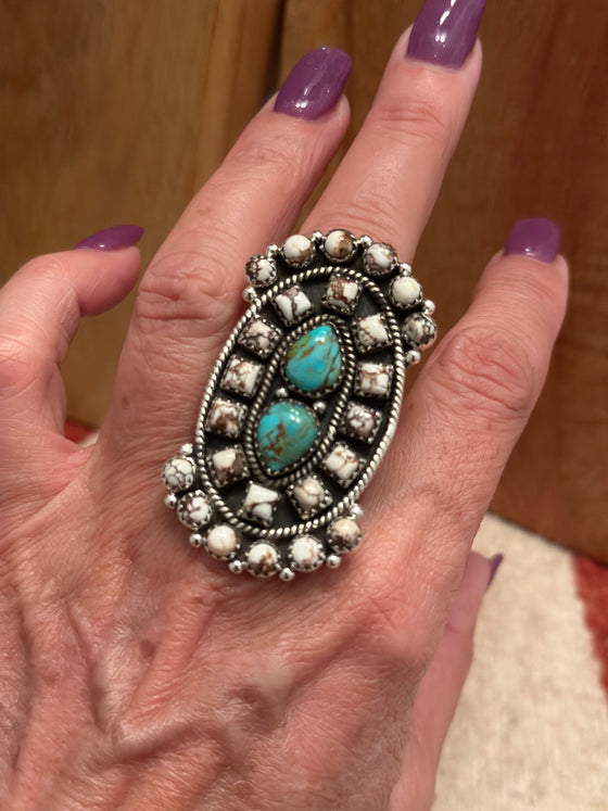 “The Wild Bill” Turquoise & Wild Horse Sterling Silver Adjustable Ring