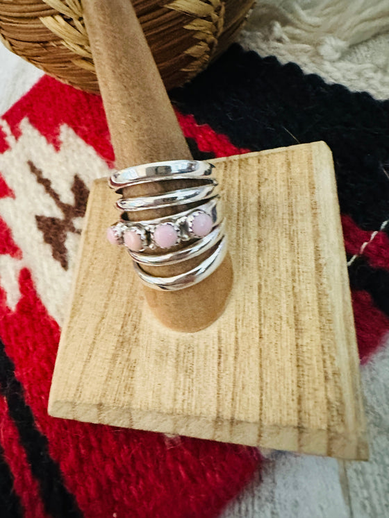 Navajo Queen Pink Conch & Sterling Silver Bar Ring