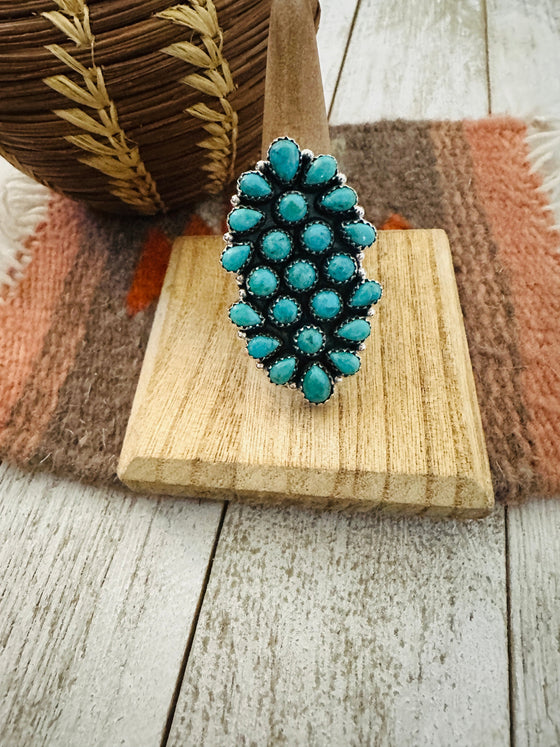 Handmade Sterling Silver & Turquoise Cluster Adjustable Ring by Nizhoni