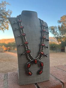  Vintage Navajo Coral & Sterling Silver Squash Blossom Necklace