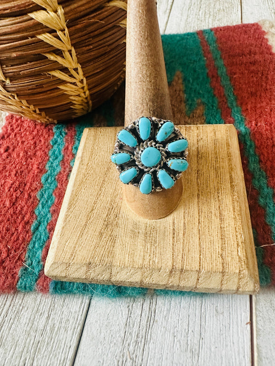 Navajo Sterling Silver & Turquoise Cluster Ring Size 6