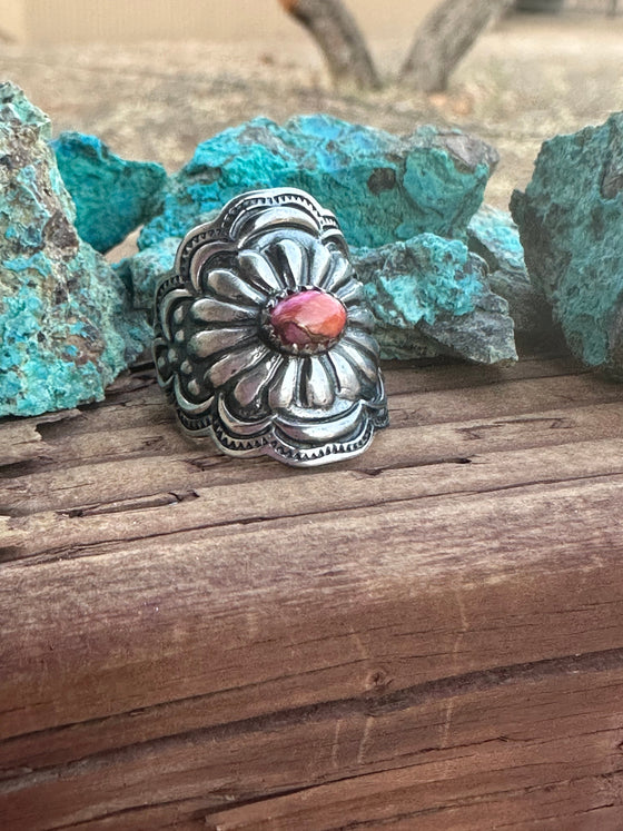 Beautiful Concho Handmade Pink Dream And Sterling Silver Adjustable Ring