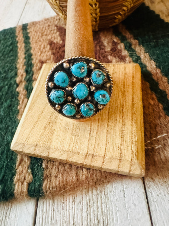 Navajo Sterling Silver & Kingman Turquoise Adjustable Ring