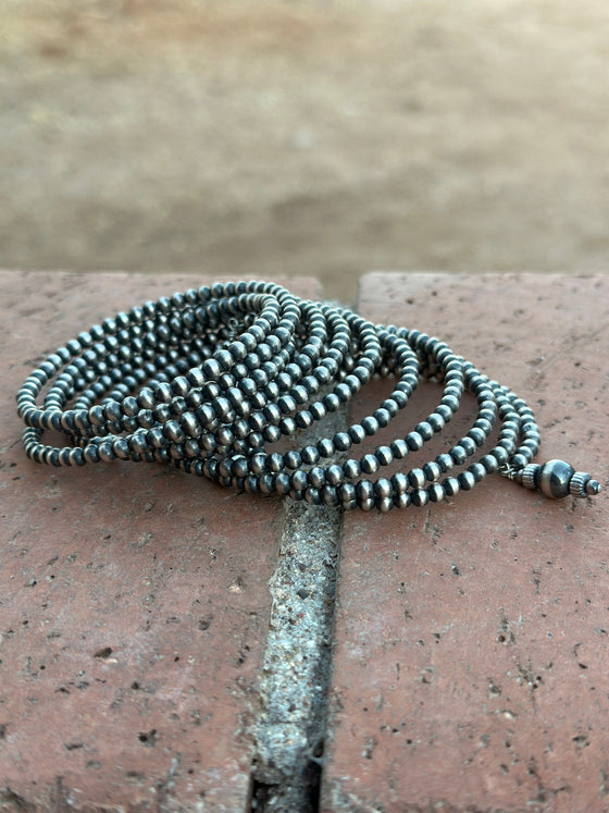 Navajo Sterling Silver Pearl Beaded Wrap Bracelet