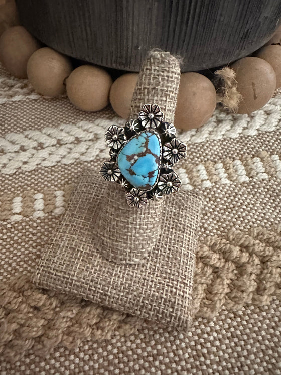 Beautiful Handmade Golden Hills Turquoise And Sterling Silver Adjustable Ring