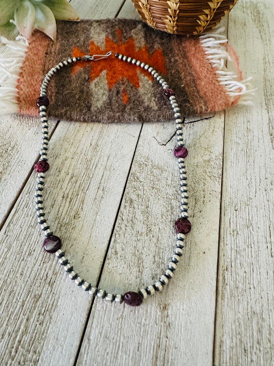 Navajo Purple Spiny & Sterling Silver Pearl Beaded 16” Necklace